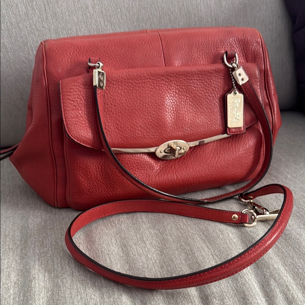 Coach Coral Orange Leather Shoulder Bag